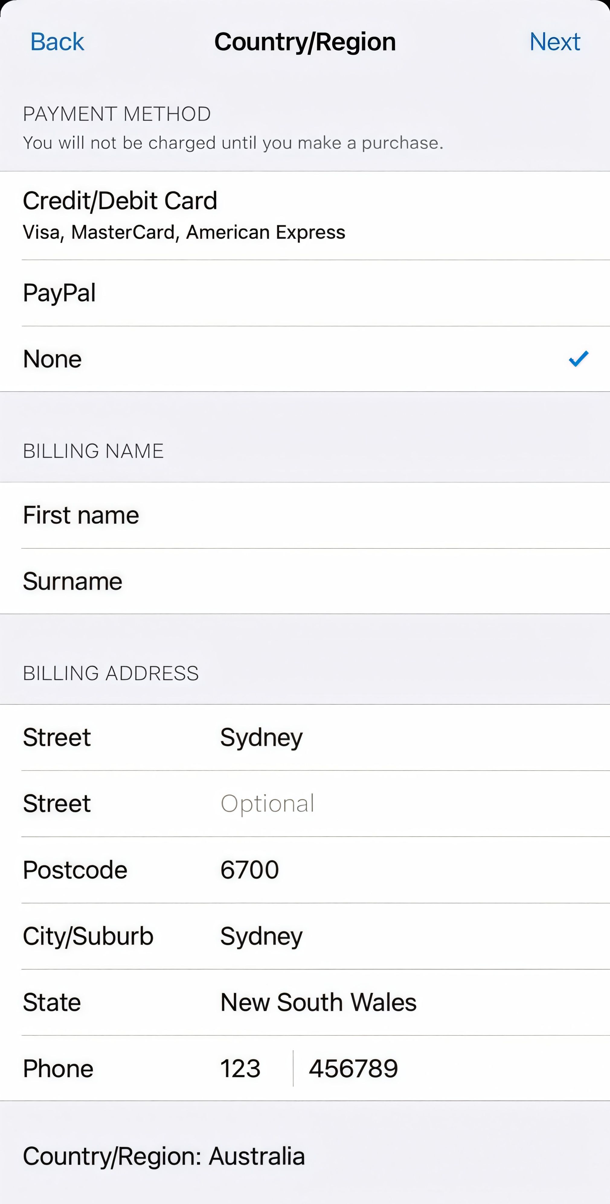 Смена региона: Payment Method