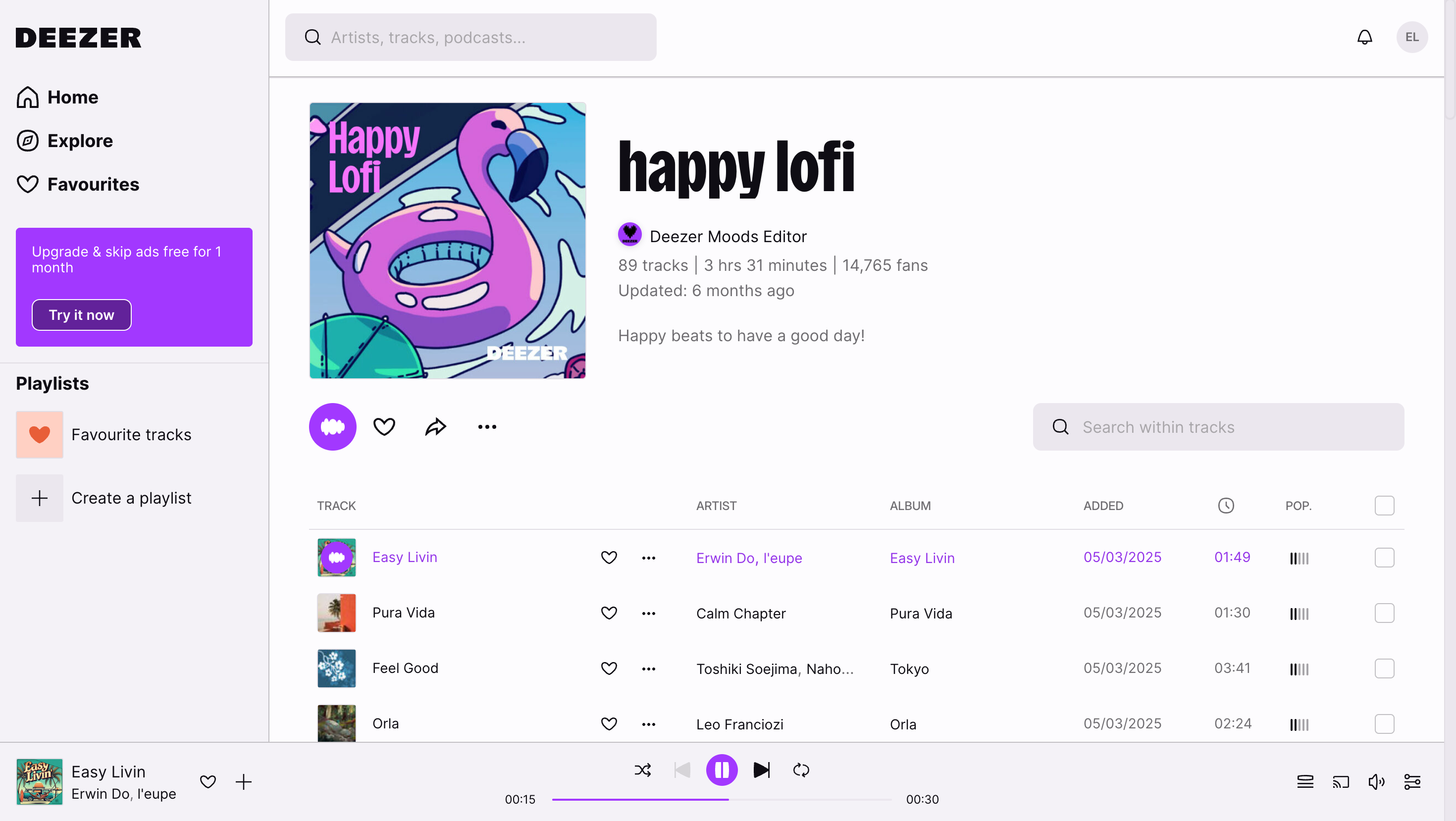 Главная страница Deezer